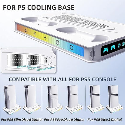ZYTHRONE PS5/Pro/Slim Stand for Disc & Digital Console, PS5 Cooling Station with Dual Controller Charger for Playsation 5, RGB Light, Cooling Fan, Headset Holder,DIY