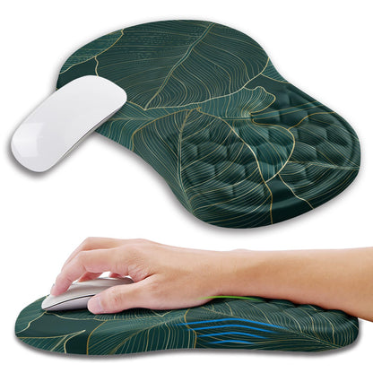 Kuosgm Ergonomic Mouse Pad Wrist Support with Memory Foam Massage Bulge, Carpal Tunnel Pain Relief Mousepad Wrist Rest for Mouse(12x8 inch, Leaves)