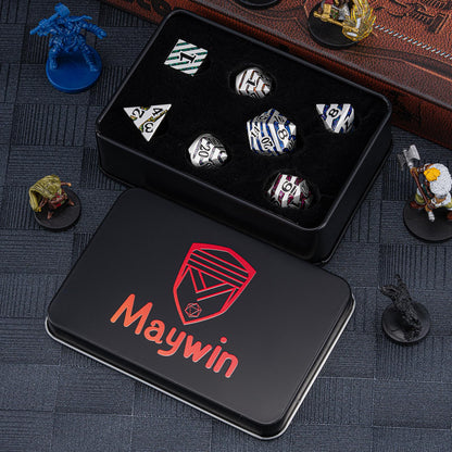 Maywin Luxury Inlay Metal Dice Set, Heavy Zinc Alloy Dice with Decorative Inlay for DND & RPG Games
