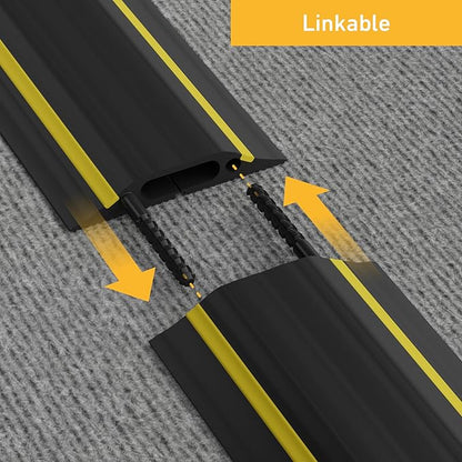 D-Line 6ft Floor Cord Cover, Made in USA Linkable Cable Protector, Hide Extension Cords, Protect Cords, Prevent Cable Trips, Cord Hider, Heavy Duty - Cord Cavity = 1.18" (W) x 0.39" (H), Black/Yellow