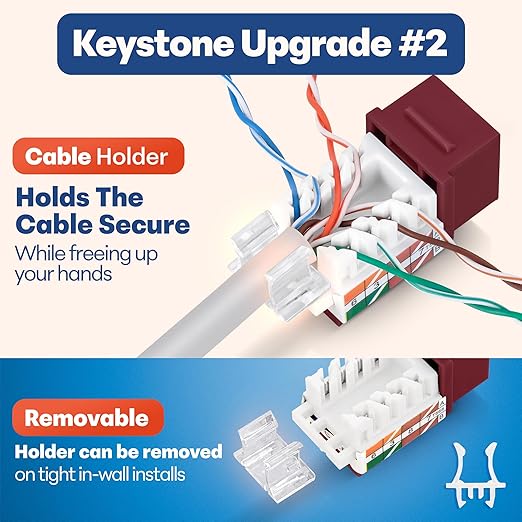 Everest 45 Degree RJ45 Cat6 Keystone Jacks Slim Profile 50-Pack Red