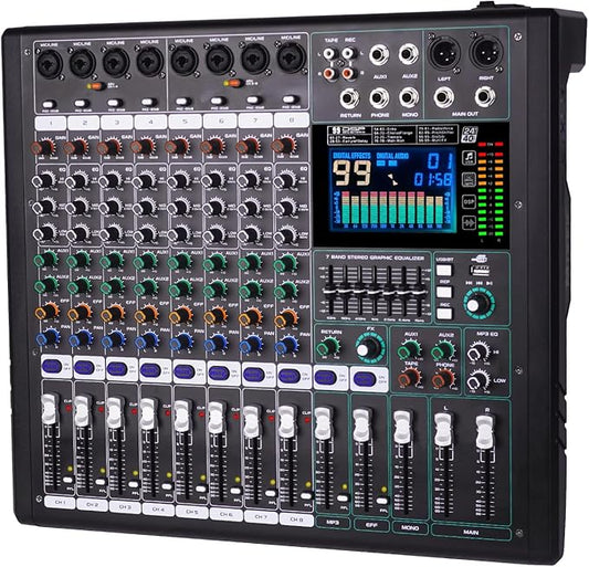 GF8 Pro Multi-Function 8-Channel Bluetooth DJ Sound Console - 7 Stage Equalizer, 99 Sound Effects, Independent Mute for Stage, Karaoke Live