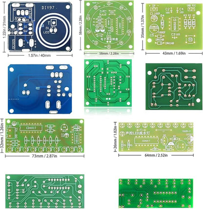 5in1 Soldering Practice Kit Mini Musical Tesla Coil, Plug-in Flowing Light,Doorbell, Sound-Activated Flowing Light, and Lucky Roulette Wheel Soldering Projects Soldering Practice for Teens