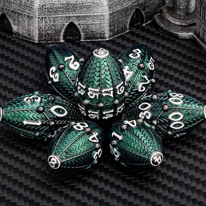 ARUOHHA DND Metal Dice Black Green Dragon Egg Dice with Rotating Dragon Egg Shell, Role Playing Game RPG Polyhedral D and D Dice Set D20 D12 D10 D8 D6 D4