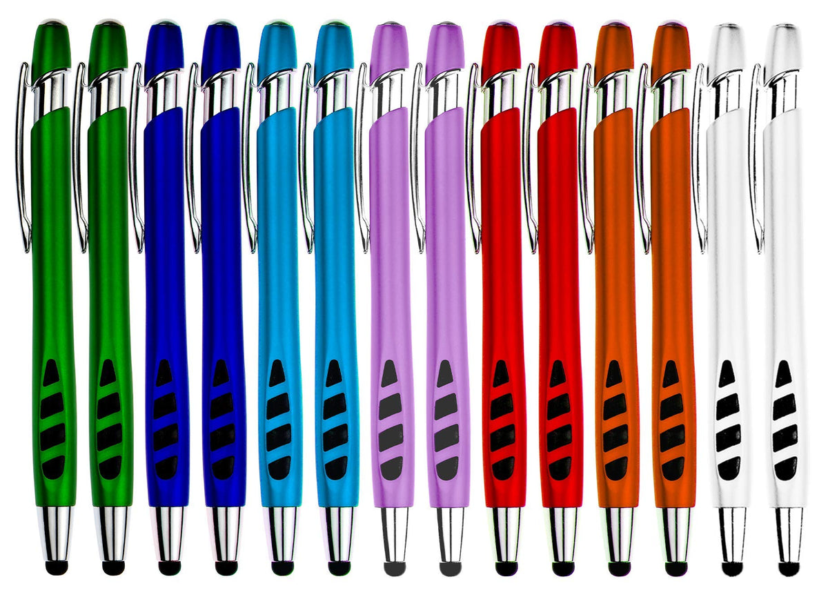 Stylus Pen for Touch Screens & Ballpoint Writing Pens, with Sensitive Stylus Tip - 2 in 1, Compatible for Your Touch Screen Devices - Assorted Barrel Colors, Black Ink, 7 Pack