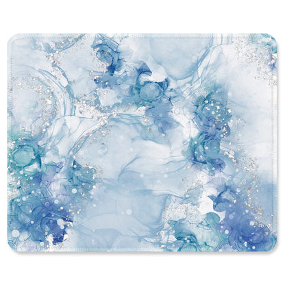 ITNRSIIET Mouse Pad with Stitched Edge Premium Textured Smooth Precise Operation Waterproof Washable Non-Slip Rubber Base Desktop Protection Mat, 10.2×8.3×0.12 inches, Blue Abstract Marble