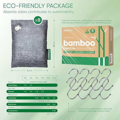 Activated Charcoal Odor Absorber, Odor Eliminator for Strong Odor,Bamboo Charcoal Air Purifying Bags for Home Car Closet Pet, Smoke Room Deodorizer (8 x 60g, Unscented)