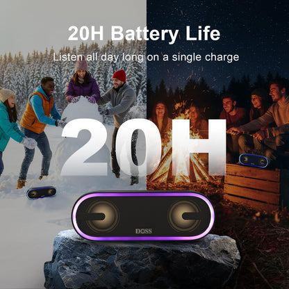 DOSS SoundBox Pro+ P300 Bluetooth Speaker, 40W Stereo Sound, Extra Bass,20H Playtime, Wireless Stereo Pairing, Beat-Driven Lights for Party, IPX6 Waterproof for Garden, Camping, Beach, Outdoor-Purple
