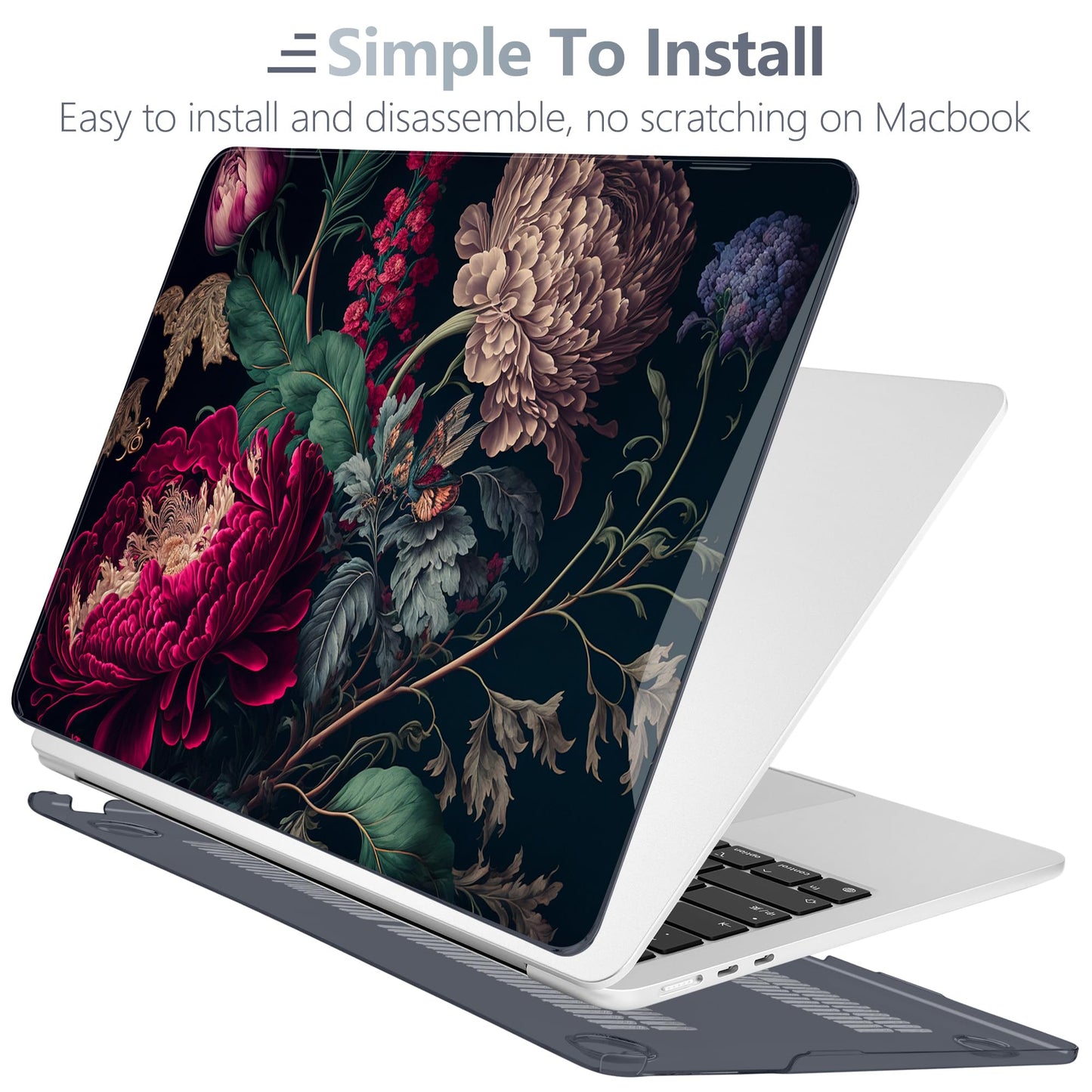 Batianda Case for MacBook Air 15" with M5 M4 M3 M2 Chip, Vintage Dark Peony