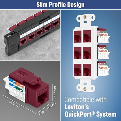 Everest 45° Angled RJ45 Cat6A Keystone Jacks 50-Pack in Red - Slim Profile Female RJ45 Connectors - Cat 6A Keystone Jack - Compatible with 45° Angled Speed Termination Tool - 45Term (B0BL3GS7ZY)