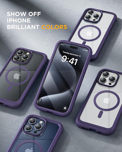 Miracase Magnetic for iPhone 12 Pro Max Case [Compatible with MagSafe] Full-Body Phone case with Built-in Glass Screen Protector& Camera Protector, Military Drop Proof 12 Pro Max Cover, Purple