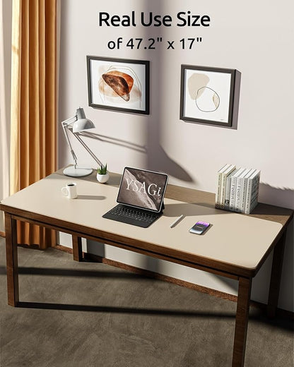 YSAGi Leather Desk Pad Protector, Office Desk Mat, Large Mouse Pad, Non-Slip PU Leather Desk Blotter, Laptop Desk Pad, Waterproof Desk Writing Pad for Office and Home (Eggshell, 47" x 17")