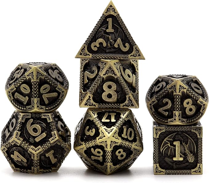 PJOY D&D Dice Set Dragon Metal DND Dice Set Antique Bronze with Case for RPG Role Playing Games Compatible with Dungeons and Dragons Gift TTRPG