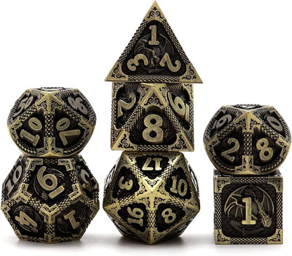 PJOY D&D Dice Set Dragon Metal DND Dice Set Antique Bronze with Case for RPG Role Playing Games Compatible with Dungeons and Dragons Gift TTRPG