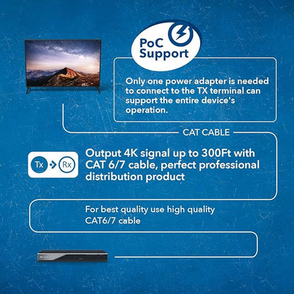 OREI 8X8 4K HDMI Matrix Switcher Extender - HDBaseT UltraHD 4K @ 60Hz 4:4:4 Over Single CAT5e/6/7 Cable with HDR, CEC & IR Control, RS-232 - Up to 400 Ft - Additional 8 Loop Out - 8 Receivers