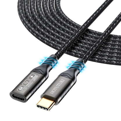 HOTUTUKI USB-C Extension Cable 16.5ft/5M, Male to Female Extender, Braided Data Cord, 100W PD Fast Charging, 20 Gbps