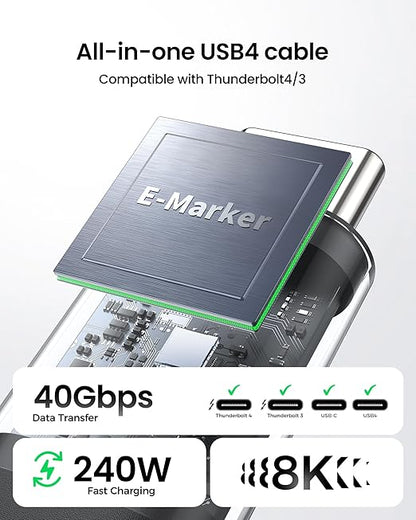 Silkland USB C Data Cable 40Gbps, USB4 for Thunderbolt 4 Cable 1.6FT, Supports 240W PD 3.1 Charging, [8K/6K 60Hz] USB C Monitor, Compatible with MacBook, SSD, Hub,Docking, eGPU, iPhone 16