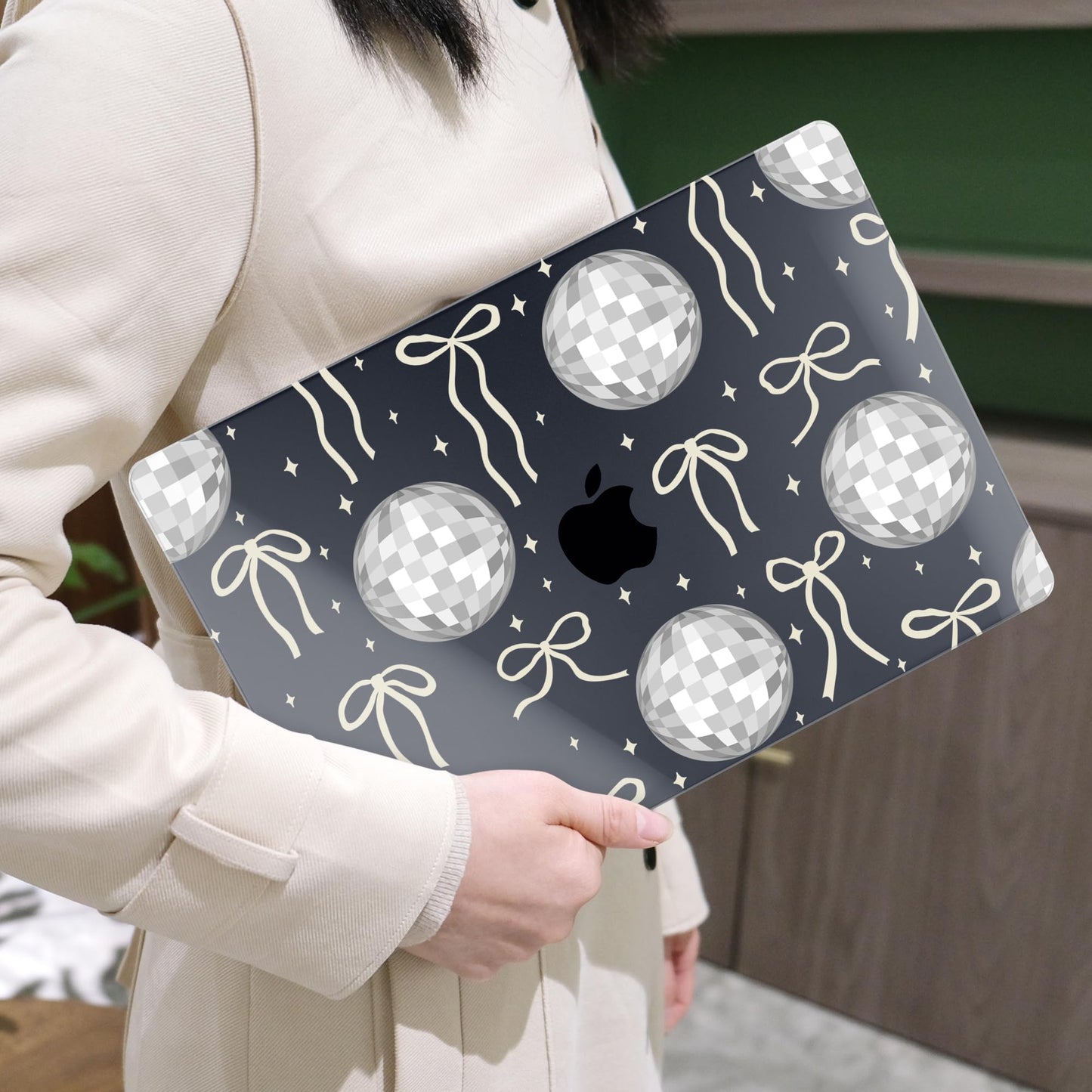 MEEgoodo for MacBook Air 13 inch Case 2021 2020 2019 2018 Released A2337 M1 A2179 A1932 with Touch ID, Plastic Hard Shell & Keyboard Cover Compatible with MacBook Air Case 13.3,Silver Disco Balls&Bows