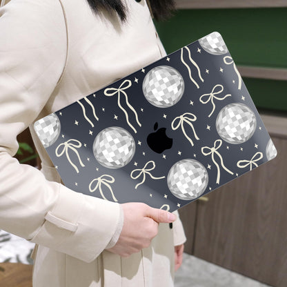 MEEgoodo for MacBook Air 13 inch Case 2021 2020 2019 2018 Released A2337 M1 A2179 A1932 with Touch ID, Plastic Hard Shell & Keyboard Cover Compatible with MacBook Air Case 13.3,Silver Disco Balls&Bows