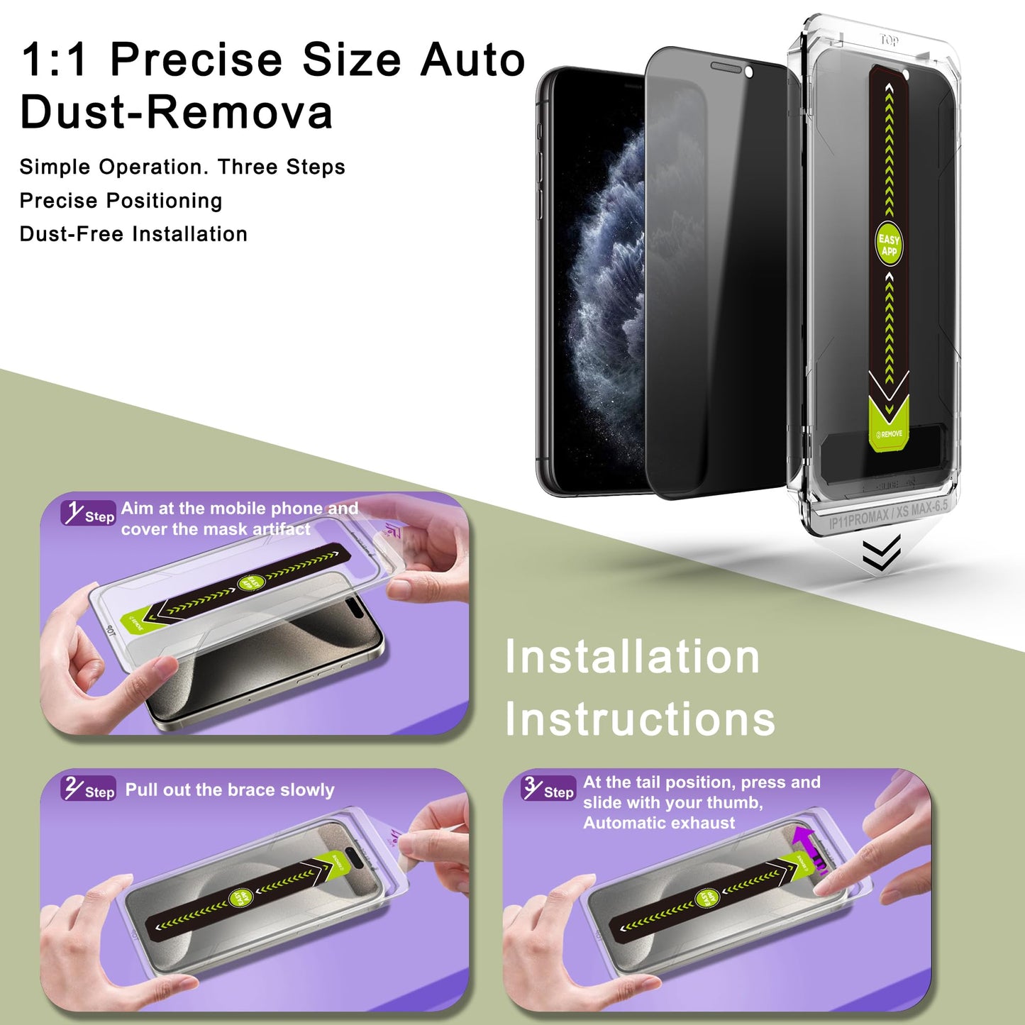 SY SHANGYAN 2 Pack Anti-Spy Privacy Screen Protector for iPhone 11 Pro Max/XS Max(6.5-Inch),9H Tempered Glass,Full Coverage,Anti-Fingerprint,Auto Dust Removal,Bubble-Free,Easy Installation