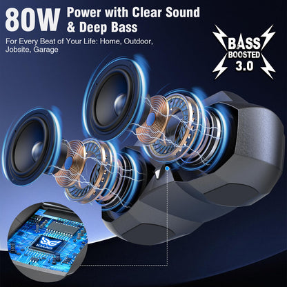 KMAG Bluetooth Speaker Wireless, 80W Loud Speaker with Deeper Bass, IPX7 Waterproof, 20H Playtime, Cool Lights, TWS, Portable Speaker for Home, Outdoor, Workshop, Party, Gift for All(Gray)
