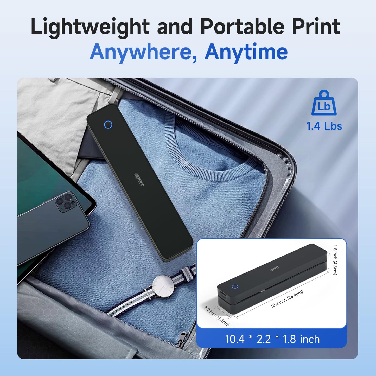 iDPRT Portable Printer Wireless for Travel - Bluetooth Mobile Printer Support for 8.5"x11" US Letter, Inkless Compatible with iOS, Android, Laptop for Office, Car and Home (pro, Black)