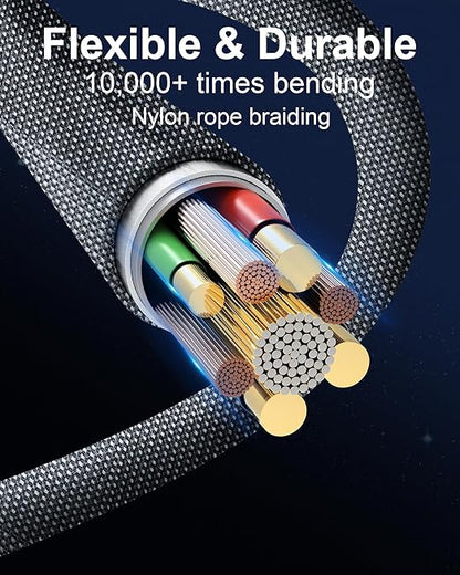 ZBF 100W USB C Magnetic Charging Cable, 2 in 1 Charger Cable for Type C(3 Pack, 4/6.6/6.6FT) 480Mbps Data Transfer, 5A Fast Charging for Phone 17 16 15,14,13 Pro Max, MacBook Pro,Pad,Galaxy S22,Pixel
