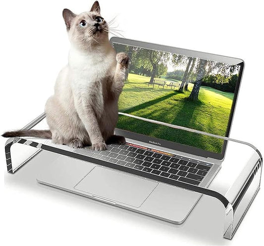 ZEAYIFA Clear Acrylic Monitor Stand,Keyboard Cover Protector Anti-Cat Prevent Cats from Touching Keyboard,Stand for Laptop, 1525-001