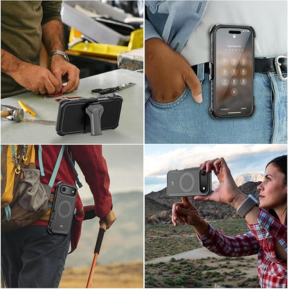 M MYBAT PRO for iPhone Air Case with Belt Clip Holster, [Compatible with Magsafe] w/Screen Protector, Anti-Drop, Shockproof, w 360°Rotating Kickstand,Heavy Duty Protection (Black)