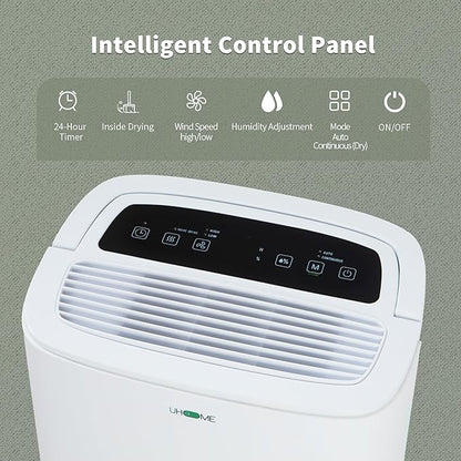 Uhome 120 Pints Dehumidifier with Drain Hose - 6000 Sq. Ft Quiet Dehumidifier for Home, Basements, Storages and Large Rooms with 1.32Gallon Water Tank
