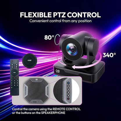 Teams Video Conferencing System – Full HD 1080p PTZ Camera with 10x Optical Zoom, 360° Omnidirectional Speakerphone, Noise Cancellation, Plug-and-Play USB, Zoom & Microsoft Teams Compatible