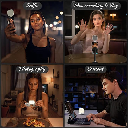 Magnetic Selfie Light for Phone: 5 Led Mode with Mirror Compatible for iPhone & Android - Rechargeable Portable Fill Light for Photography/Video Recording/Conference/Vlog/Makeup - White