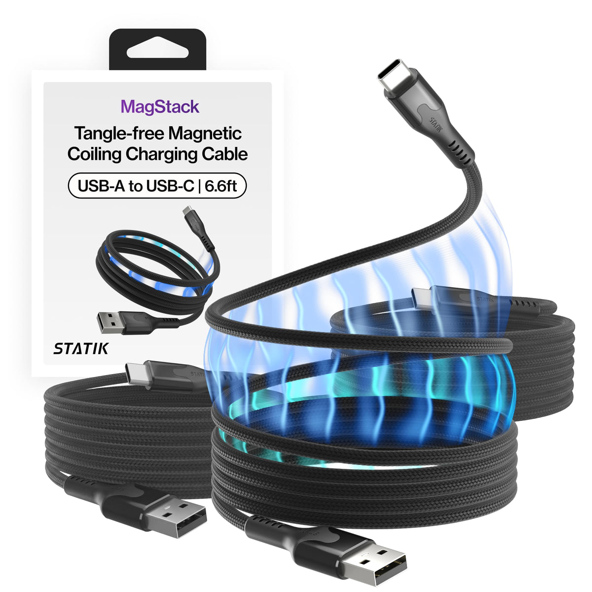 Statik MagStack Pro USB C to USB C Coiling Magnetic Charging Cable,100W