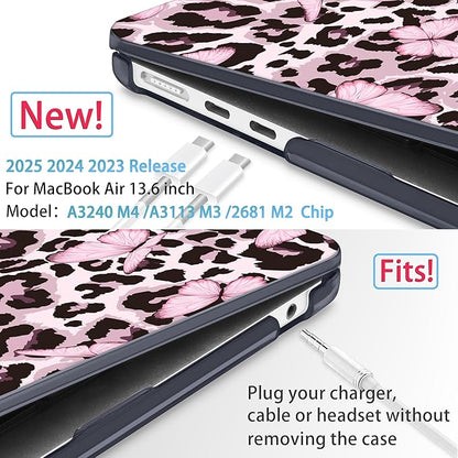 Mektron for 2025 M4 MacBook Air 13.6 Inch A3240 Case Fits 2023 A2681 M2 2024 A3113 M3 Chip with Liquid Retina Display Touch ID, Printed Plastic Hard Shell for MacBook Air 13.6", Leopard Pink Butterfly