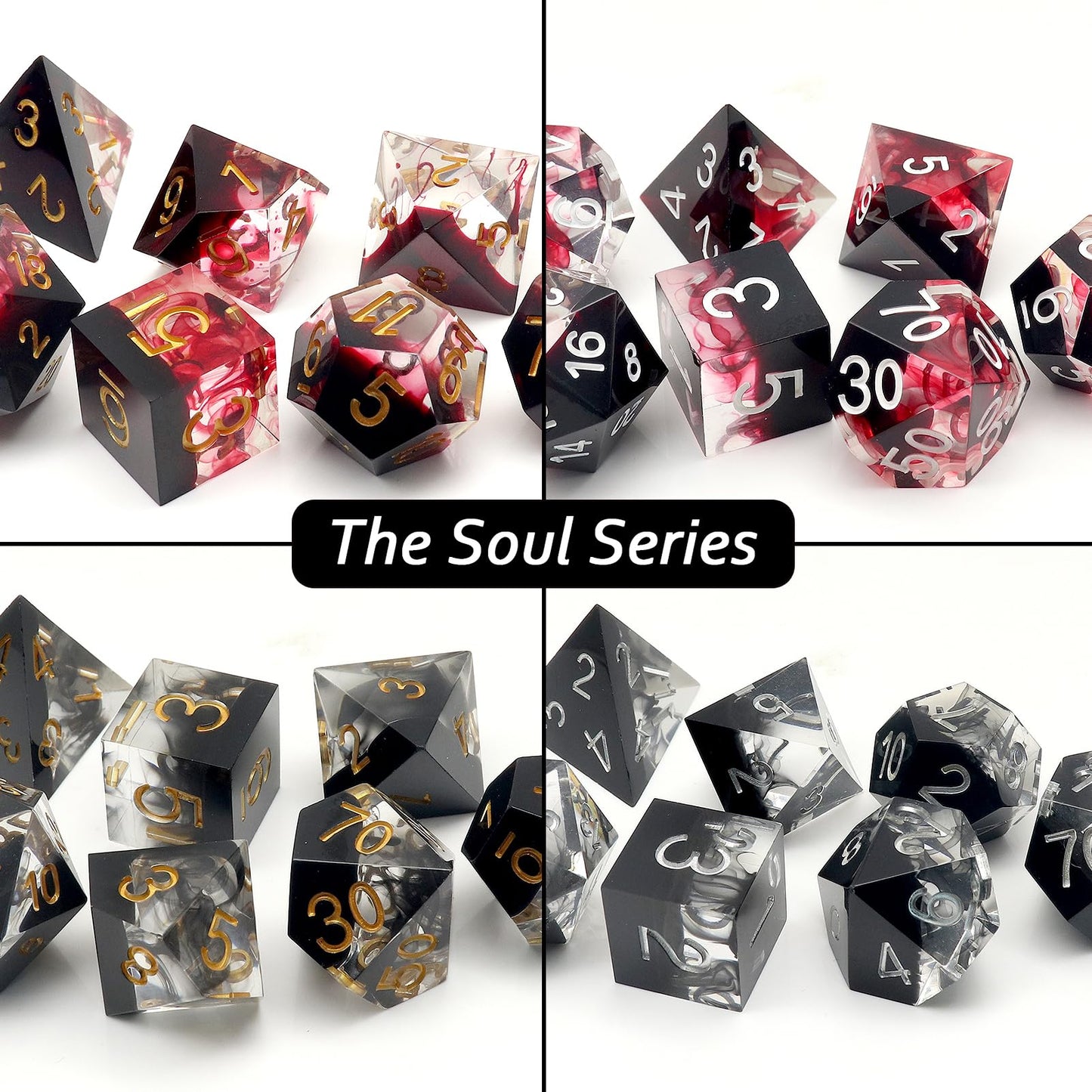 Haxtec Sharp Edge DND Dice Set, Black Swirls Resin Polyhedral RPG Dice