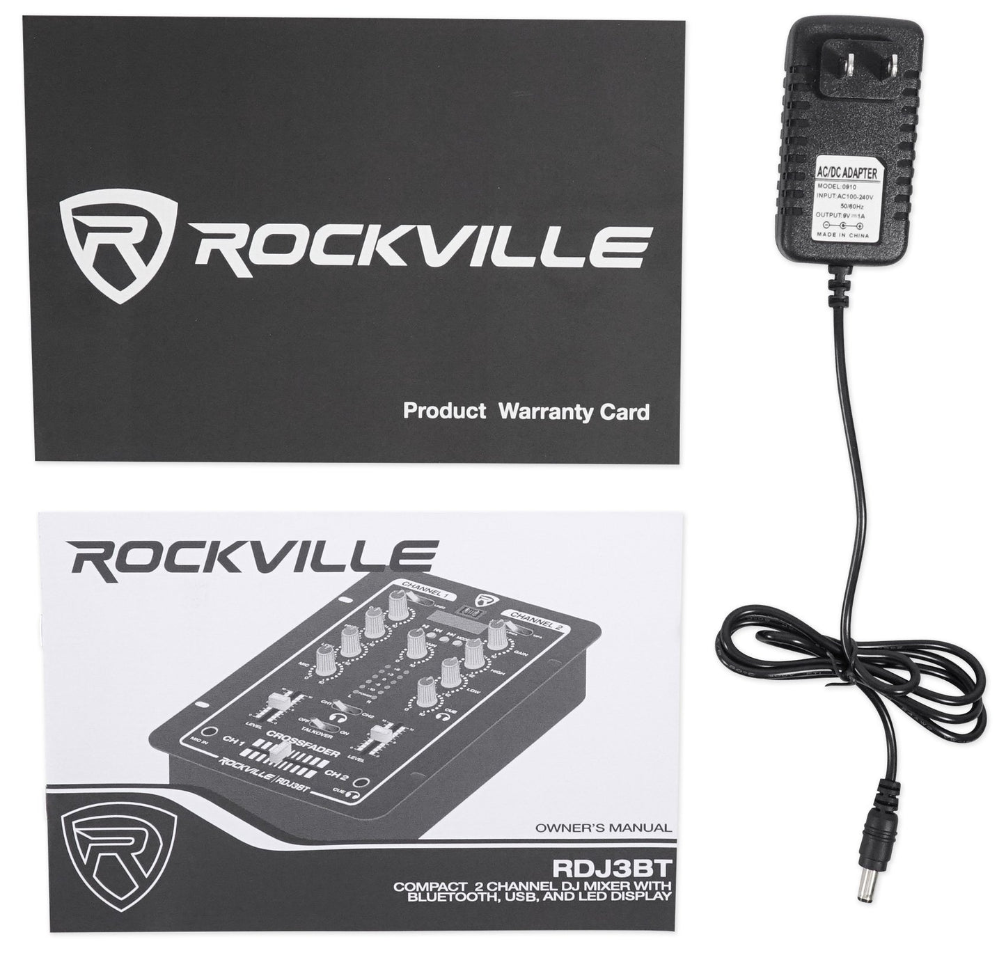 Rockville RDJ3BT 2 Channel DJ Mixer with USB, Bluetooth, Talkover, 4 Line Inputs