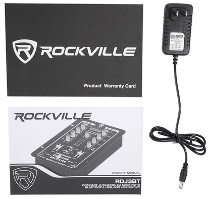 Rockville RDJ3BT 2 Channel DJ Mixer with USB, Bluetooth, Talkover, 4 Line Inputs