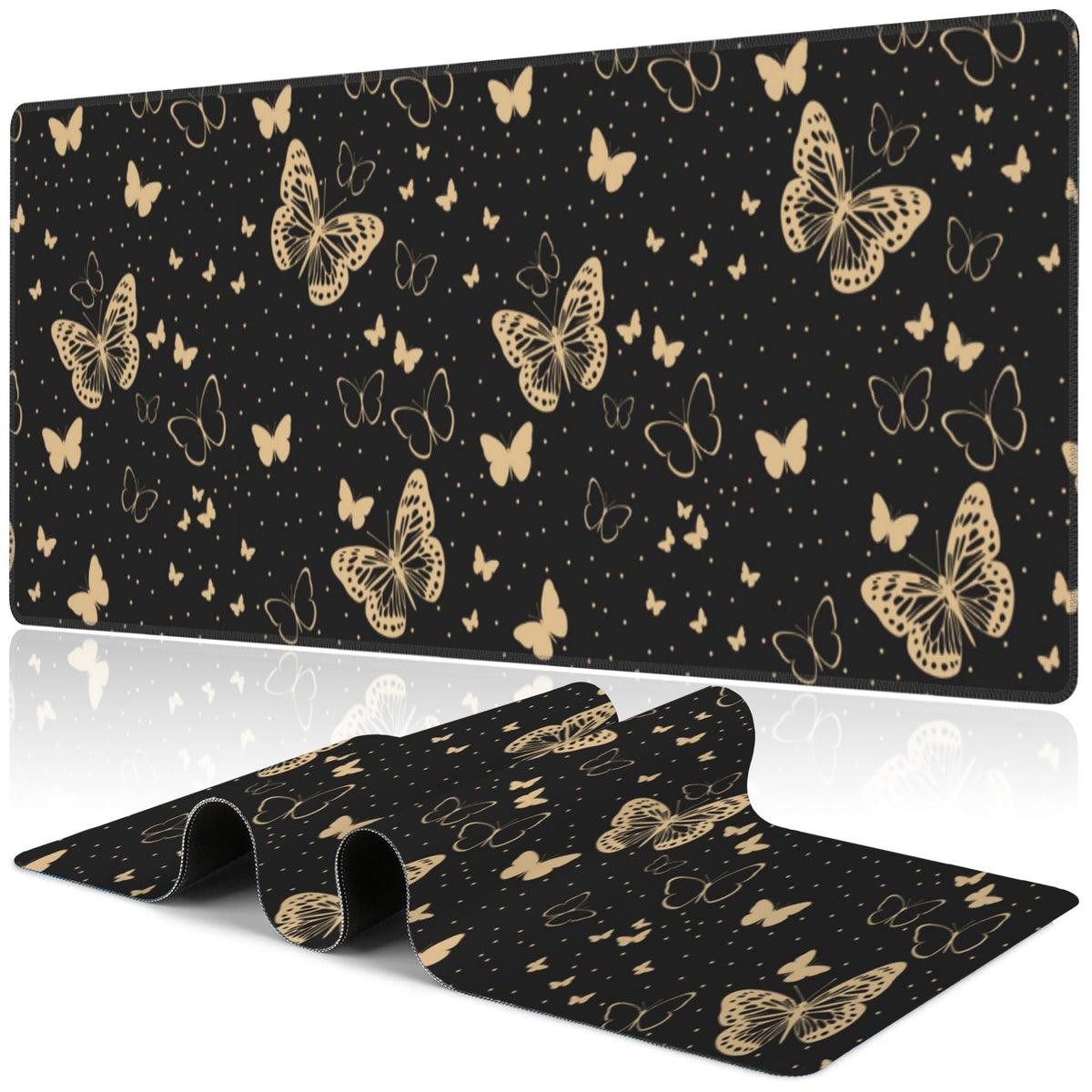 Purple Groovy Flowers Desk Mat,Large Vintage Floral Gaming Keyboard Mouse Pad,Non-Slip Rubber Base Desk Pad Thick Stitched Edges Waterproof Mousepad Mouse Mat 31.5"x11.8"