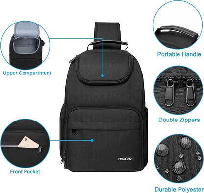 MOSISO Camera Sling Bag, DSLR/SLR/Mirrorless Camera Case Crossbody Photography Backpack with Tripod Holder&Removable Modular Inserts&PU Handle Compatible with Canon/Nikon/Sony, Black