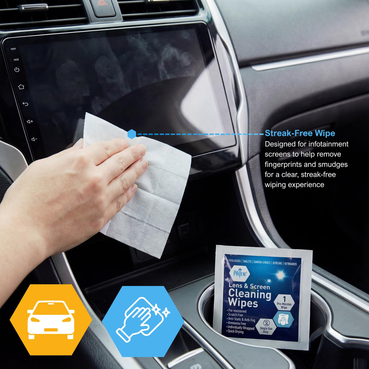 MED PRIDE Anti-Fog Lens and Screen Cleaning Wipes for Eyeglasses, Touch Screens, Premoistened, Anti-Static, Quick-Dry (200 200 Count (Pack of 1))