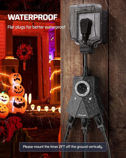 DEWENWILS Light Timer Outdoor Weatherproof, Heavy Duty 3-Prong Grounded Outlet, Dusk to Dawn and 2/4/6/8 Countdown Timer for String Light, UL Listed
