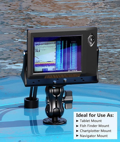 Aluminum Alloy Fish Finder Mount with 1.5" Ball AMPS Hole Round Plates, 3.5" Short Arm Marine Electronic Mount Tablet Holder for Garmin, Lowrance, Humminbird, Raymarine and More