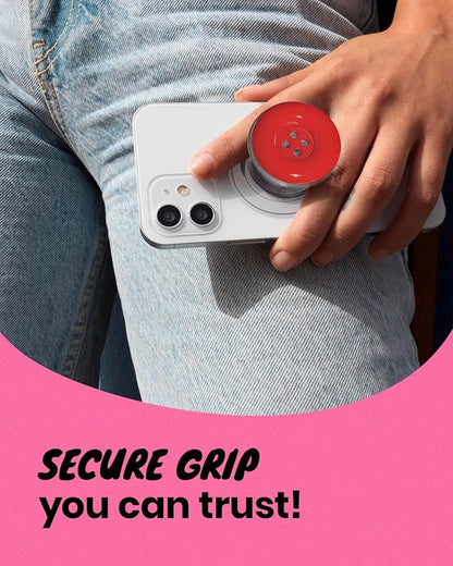 Solid Color Button Phone Grip – Minimalist Design, Durable and Lightweight, Grip and Stand for Smartphones (Red, Magnetic Type)