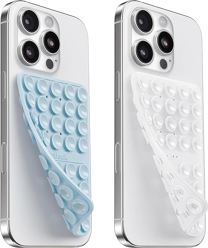 2PCS Silicone Suction Cup Phone Case Mount Double Sided, Hands-Free Phone Accessories Holder for Selfies and Videos, Silicon Sticky Phone Grip for iPhone and Android Transparent&Light Blue
