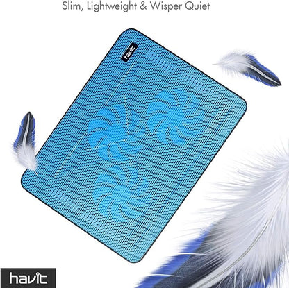 Havit HV-F2056 15.6-17 Inch Laptop Cooler Cooling Pad - Slim Portable USB Powered (3 Fans) (Blue)