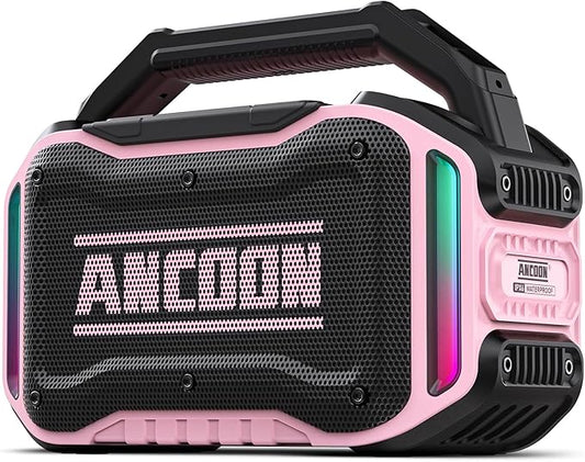 Speakers Bluetooth Wireless: 80W(Peak) Loud Speaker with Bass, 20H Playtime, IPX6 Waterproof, Large Jobsite Speakers for Work, Outdoor, Workshop, Garage, Portable Speaker with TWS (Pink)