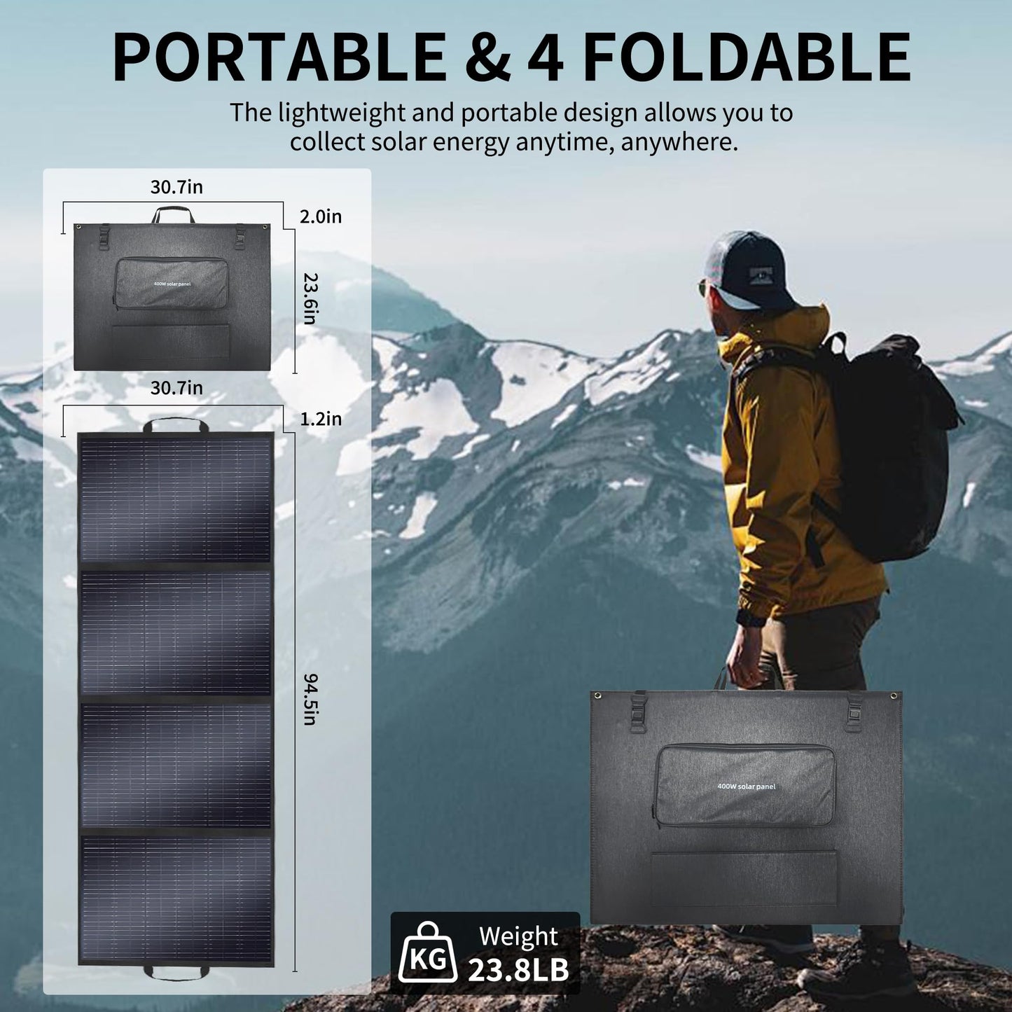 VLAIAN 400W Portable Solar Panel for Power Station Generator,400 Watt Foldable Solar Panel Charger with MC4 Output,3-in-1 DC Connector,23.5% High Efficiency for Outdoor Camping RV Travel (400W)