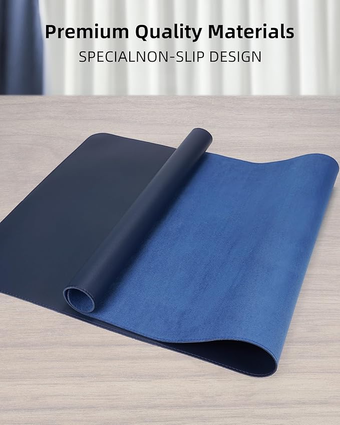 Leather Desk Protector, 55"x17" - Premium Office Mat, Large Mouse Pad, Non-Slip Blotter, Waterproof Writing Pad - Midnight Blue