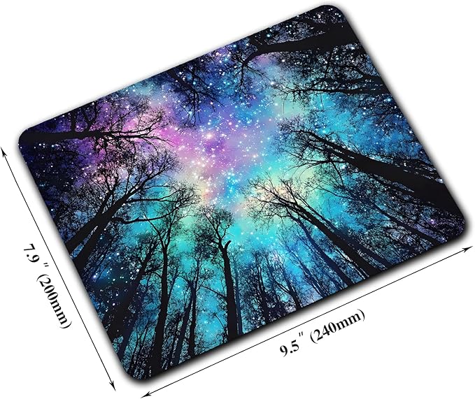 Black Night Sky Forest Mouse Pads for Desk, Portable Wireless Computer Mouse pad Small Design with Women, Non-Slip Rubber Base Laptop Mousepad 9.5" x 7.9" Smooth Surface for Office & Travel