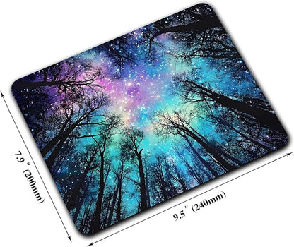 Black Night Sky Forest Mouse Pads for Desk, Portable Wireless Computer Mouse pad Small Design with Women, Non-Slip Rubber Base Laptop Mousepad 9.5" x 7.9" Smooth Surface for Office & Travel